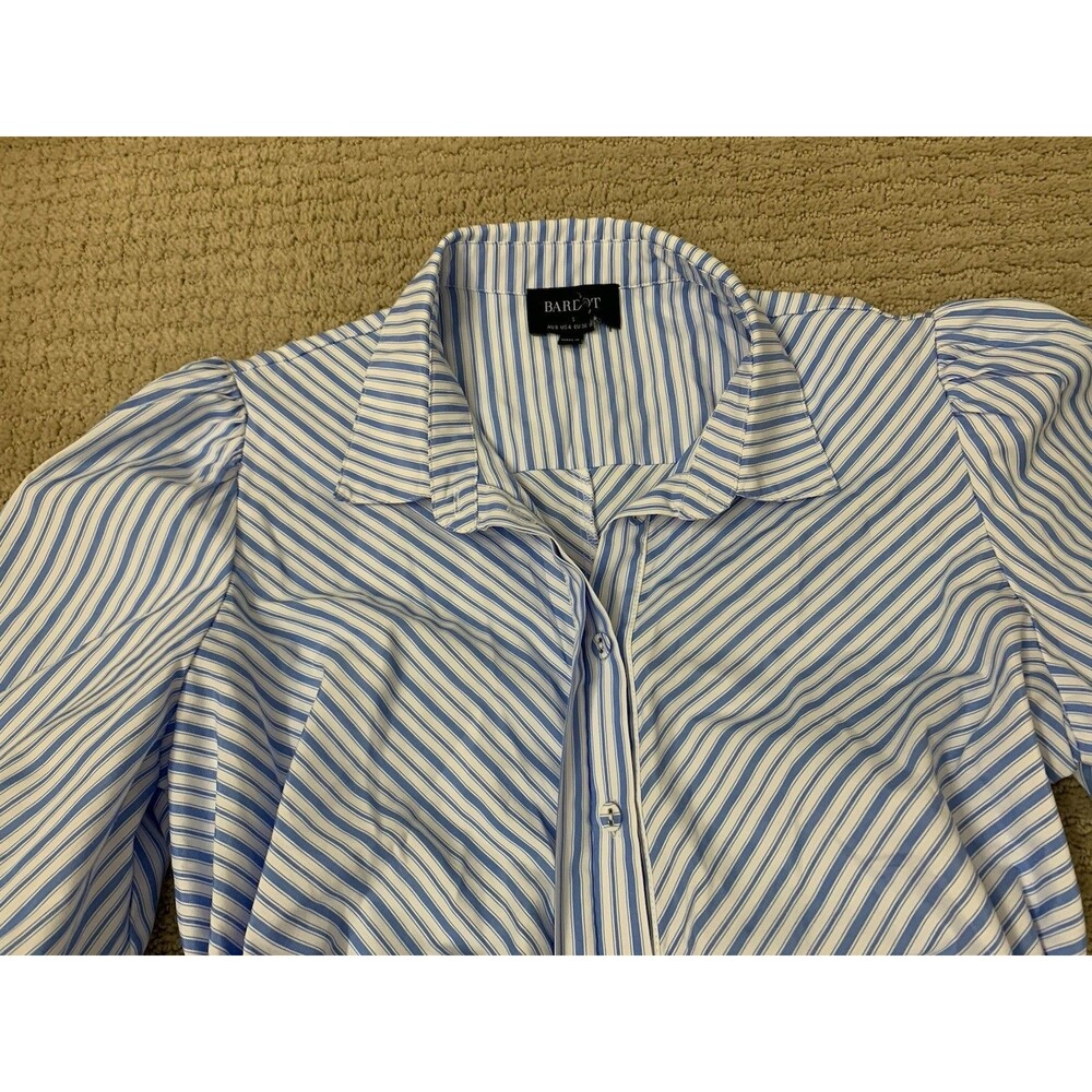 Bardot Blue White Striped Nautical Button Up Cut Out Side Midi Shirt Dress 4 - Picture 7 of 13